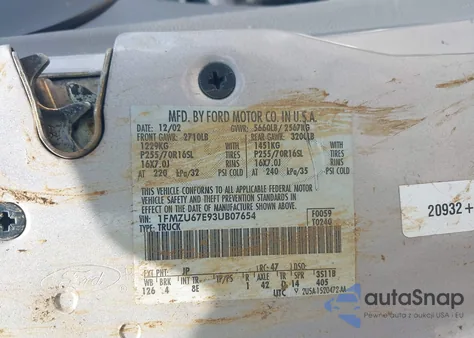 2003 Ford Explorer Sport Trac from USA, damaged, VIN 1FMZU67E93UB07654